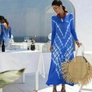 ZARA Blue White Divine Tie Dye Knit Maxi Dress Size L
